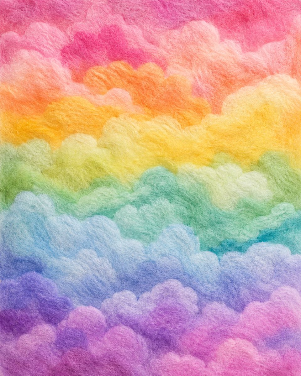 mainosoulmap's tweet photo. ☁️🌈

空を布にしたら、
こんな景色になるのかもしれない。

虹色がゆっくり溶け合って、
境界さえ優しく消えていく。

今日は少しだけ、
心もふわふわモードで☺️🫧

#ウェットフェルト
#羊毛フェルト
#ハンドメイド
#虹色
#空のある風景
#アート好きさんと繋がりたい https://t.co/biGHVUjpDS