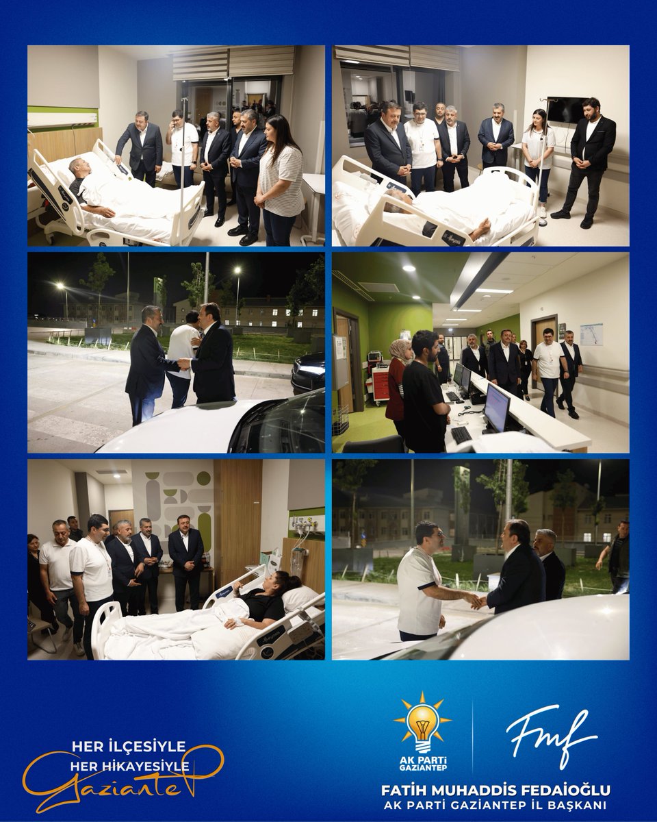 AKPartiG_Antep's tweet photo. İl Başkanımız Sayın Fatih Muhaddis Fedaioğlu, İl Başkan Yardımcımız Sayın Fatih Deniz ve Gaziantep Şehir Hastanesi Başhekimi Sayın Prof. Dr. Ahmet Uluşan ile birlikte Gaziantep Şehir Hastanesi’nde tedavi gören vatandaşlarımızı ziyaret ederek geçmiş olsun dileklerini ilettiler.

Ziyaret kapsamında hasta ve hasta yakınlarıyla yakından ilgilenilerek sağlık durumları hakkında bilgi alındı, talepleri dinlendi. Rabbim tüm hastalarımıza acil şifalar ihsan eylesin. 🤲🏻

@abuyukgumus 
@DrYerebakan 
@fmfedaioglu 
@fatihhdenizz27
@Akparti