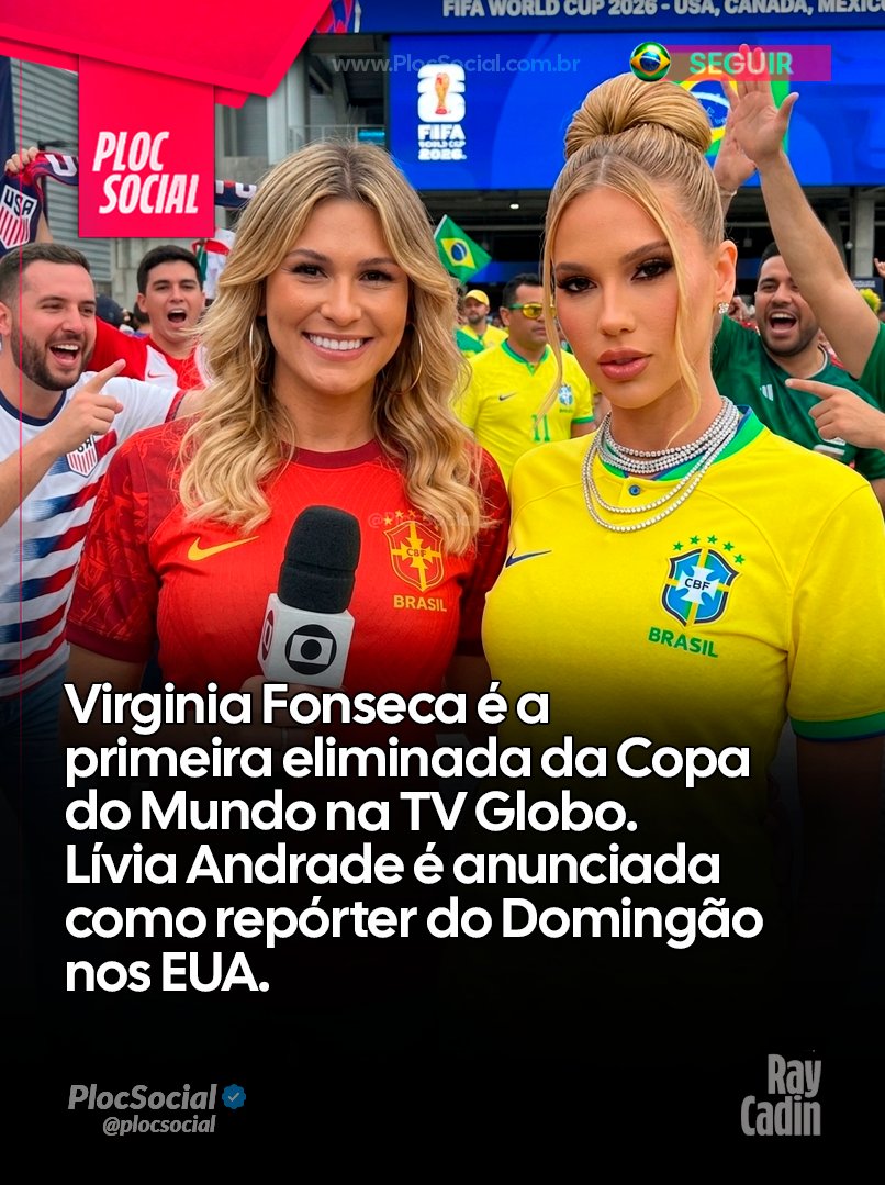 plocsocial's tweet photo. VIRGINIA FONSECA É A PRIMEIRA ELIMINADA NA COPA DO MUNDO 2026 NO DOMINGÃO DA GLOBO
A expectativa de ver Virginia Fonseca como repórter do Domingão com Huck durante a Copa do Mundo parece ter sido frustrada, pelo menos por enquanto. Logo após a abertura do Mundial, a TV Globo começou a divulgar as atrações do primeiro fim de semana da competição e, para surpresa de muitos, o nome da influenciadora não apareceu entre os anunciados para a cobertura nos Estados Unidos. Em seu lugar, Lívia Andrade foi apresentada como repórter da atração.

A ausência de Virginia ocorre em meio a uma sequência de polêmicas que colocaram seu nome no centro dos debates nas redes sociais. Desde o início, parte do público questionou a possibilidade de ela atuar como repórter sem formação jornalística. Além disso, sua atuação na divulgação de casas de apostas também se tornou alvo de críticas e campanhas nas redes.

Nos últimos meses, a influenciadora também passou a ser citada em discussões envolvendo investigações da Polícia Federal e controvérsias relacionadas a empresas de seu grupo empresarial, Wepink e suposto envolvimento com o PCC, temas amplamente explorados por críticos e adversários nas plataformas digitais. Essas discussões aumentaram a pressão sobre sua imagem pública justamente no momento em que seu nome era cogitado para participar da cobertura da Copa do Mundo.

Virginia pode ter perdido espaço por uma soma de fatores: o fim do relacionamento com Vini Jr., a repercussão negativa do episódio do beijo no macaco, a crescente pressão sobre influenciadores que divulgam bets e a rejeição cada vez maior da influenciadora entre parte do público e até do meio artístico.

Embora não exista confirmação de que qualquer um desses fatores tenha influenciado a decisão da Globo, internautas passaram a especular que o acúmulo de controvérsias e a repercussão negativa de alguns episódios recentes podem ter pesado contra sua participação como repórter do programa durante o Mundial.