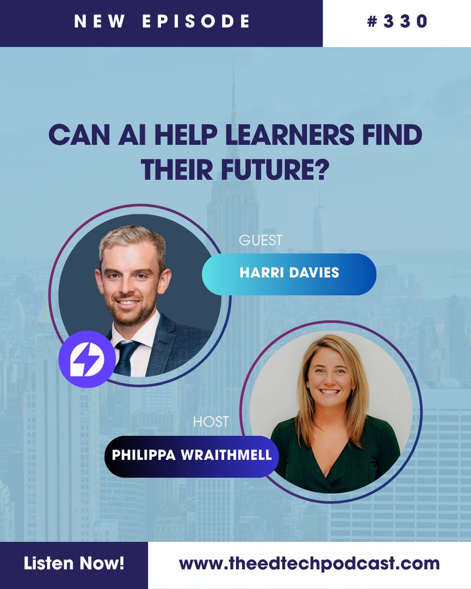 PodcastEdtech's tweet photo. New episode: Can AI help learners find their future?

Philippa joins Harri Davies to explore how AI could reshape careers guidance, helping young people discover pathways that align with their strengths, interests, and ambitions.

#EdTech #AIinEducation #FutureOfWork https://t.co/37BkYHFZkh