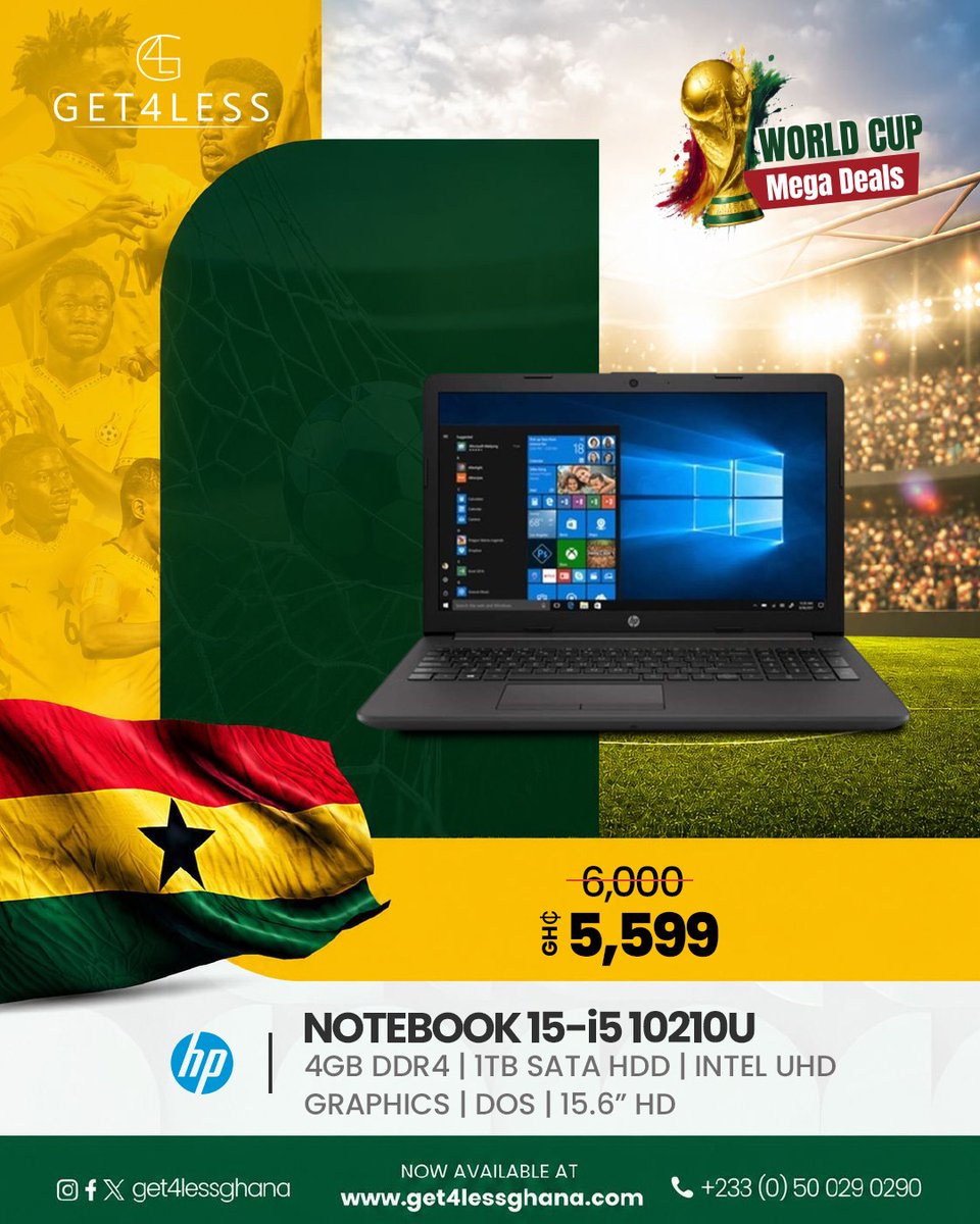 Get4lessGhana's tweet photo. Stay productive and connected with reliable laptops from HP, Lenovo, and Prowise 💻⚡. Shop the Get4Less World Cup Mega Deals and find the perfect device for work, school, or everyday use.
#Get4lessghana #WorldCupMegaDeals #Hp #Laptops  #Tech #Sale #onlineshopping #explore #fyp https://t.co/yHgVg7NCmo