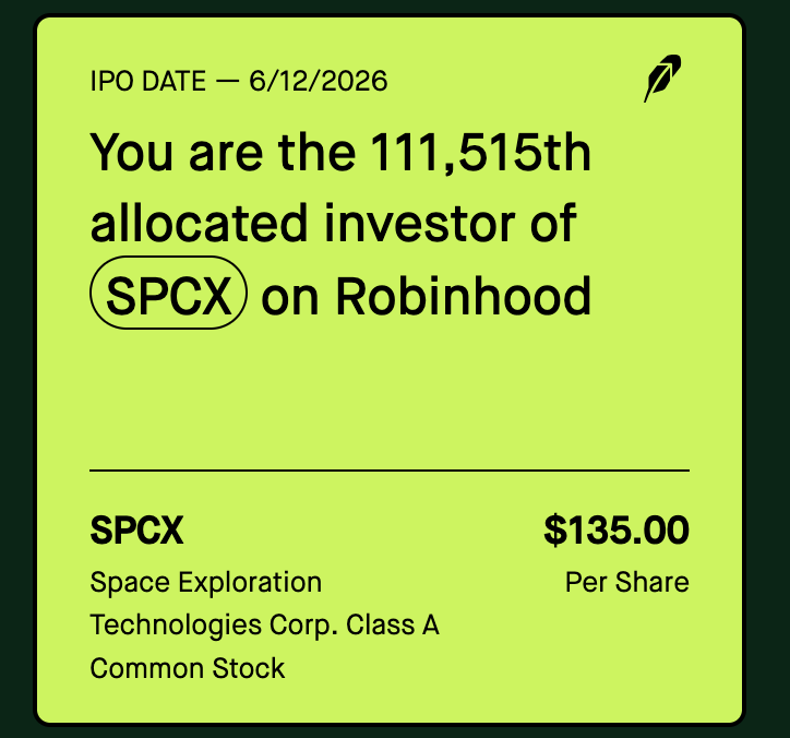 InvestKaye's tweet photo. $SPCX  

Getting all shares assigned - smells like trouble 😂 https://t.co/jzlPJCJ0DU