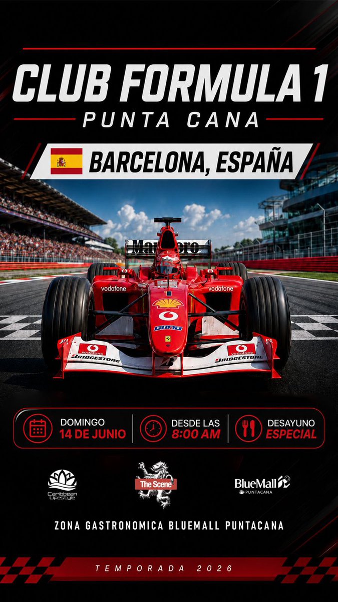 reysonp's tweet photo. Buena movida de @thescenedr en Bluemall Punta Cana, tendrán las retransmisiones de todas las finales de la @f1 No cover, No mínimo. Dos ambientes: Climatizado y Terraza al fresco. #ClubFormula1 #puntacana https://t.co/igLcra0tIG