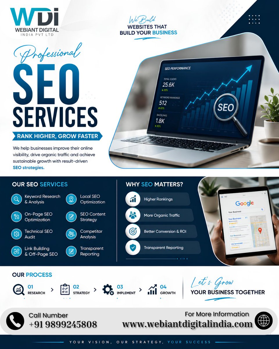 webiantdigital's tweet photo. At Webiant Digital India Pvt Ltd, we provide result-driven SEO services that help businesses increase visibility, attract organic traffic, and boost conversions.
𝐂𝐨𝐧𝐭𝐚𝐜𝐭 𝐮𝐬 𝐭𝐨𝐝𝐚𝐲!
☎️- +91 9899245808
📩- info@webiantdigital.in
🌐- https://t.co/DEhwmcwoQ8 https://t.co/3WHkO1YSCN