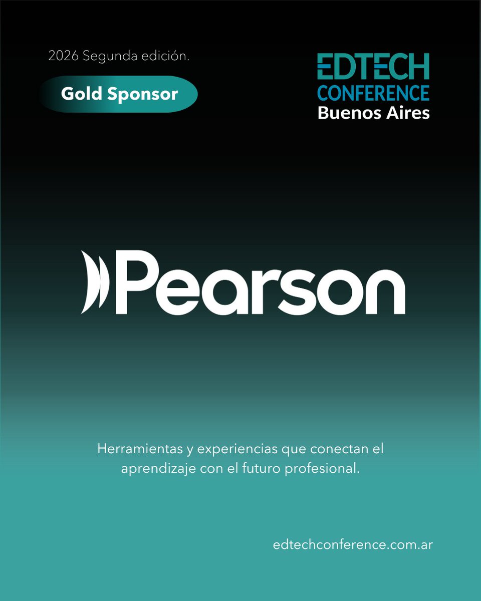 aulanexo's tweet photo. Pearson se suma como Gold Sponsor de la EdTech Conference Buenos Aires 2026.

Presente en casi 200 países. El 2 de septiembre en Salguero Plaza.
🔗 https://t.co/CrAKj0sMlx https://t.co/QlrmXawFa0