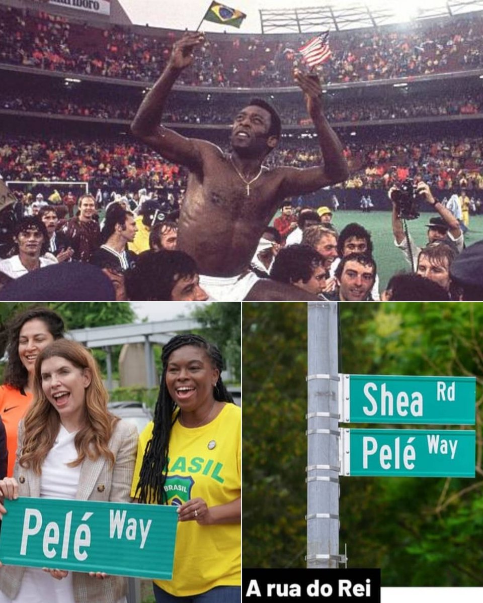 Noitedecopa's tweet photo. 🇺🇸🤝🇧🇷 Nova York presta homenagem ao Rei Pelé! 👑

O cruzamento entre Shea Road e Meridian Road, no Queens, foi renomeado para "Pelé Way". A homenagem foi oficializada em cerimônia com membros do Conselho da Cidade de Nova York.

Julie Menin, presidente do Conselho, afirmou que o tributo lembra que:

“o futebol pode unir pessoas de todas as origens e de todos os cantos do mundo.” 🌎🐐