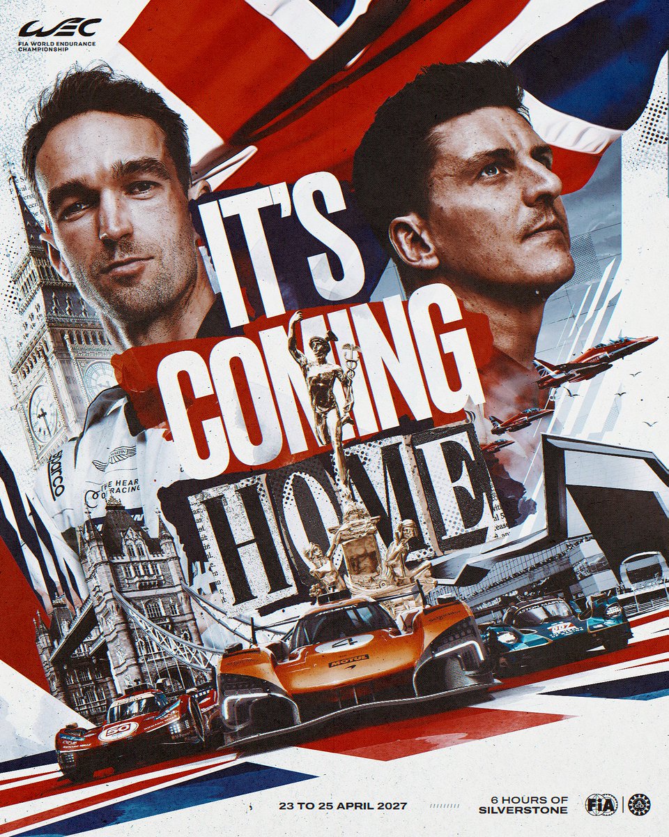 FIAWEC's tweet photo. UNITED KINGDOM… are. you. READY? 🇬🇧 🙌 

The pinnacle of endurance racing returns to the one and only @SilverstoneUK in April 2027, with the #6HSilverstone back on the FIA WEC calendar..

You asked, we delivered 😏 Who’s joining us?!

#WEC https://t.co/xhdKvEkWez