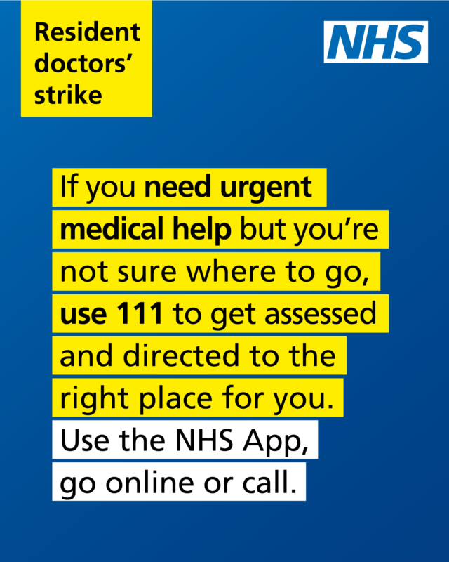 HWWands's tweet photo. Industrial Action by resident doctors has been announced, 7am on Mon 15 June until 6:59 am on Fri 19 June. During strike action the NHS is still here for people who need it. Please use https://t.co/F7kzOpePxc and in life-threatening emergencies call 999.
 
https://t.co/3J5Snrn4bH https://t.co/8o1j6wKzgn