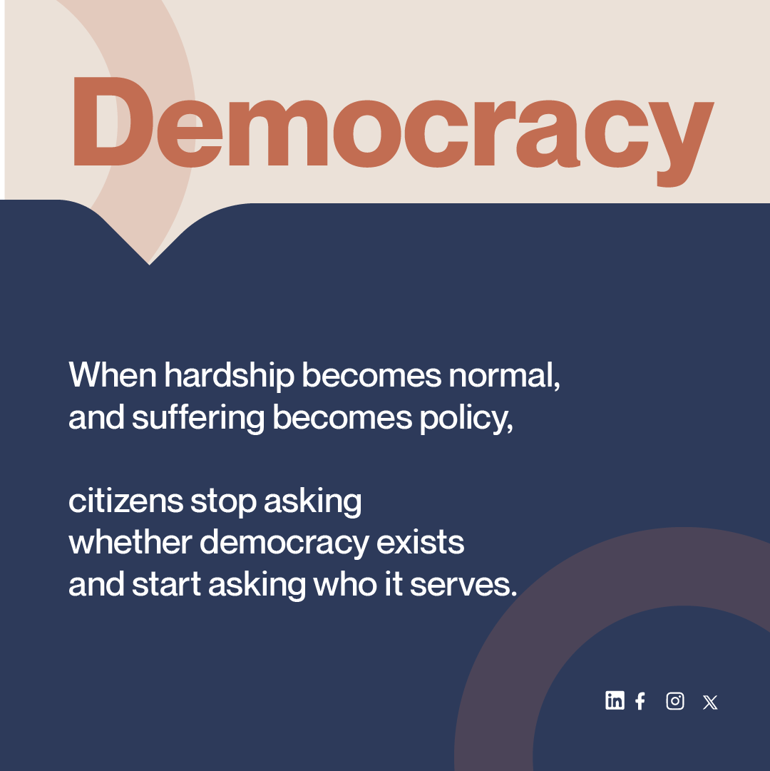 TheDataArc's tweet photo. Democracy was meant to be:
For the people.
By the people.
Somewhere along the way,
the people became an afterthought.
When hardship becomes normal,
and suffering becomes policy, https://t.co/FjcWwzctsG