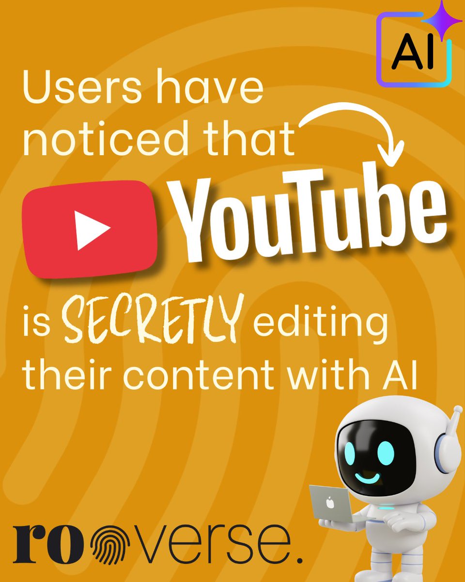 rooverseapp's tweet photo. A question sparked a HUGE uproar on social media
๐๐ปย โIs YouTube upscaling my videos with AI?!โ ๐คฏ
An unnatural glaze, high contrast sharpening or an oil-painting sheen effect drenched the content, and users were NOT happy!
Have you noticed this?
#aivsreal
#humanfirst https://t.co/Ih8GmUgok8