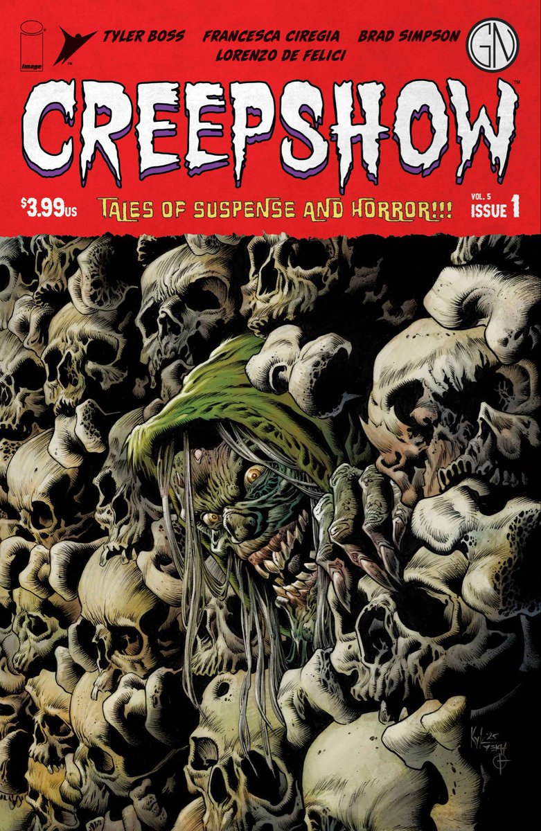 KyleHotz's tweet photo. I think the last time I was on here it was still called Twitter, so if I haven’t responded to comments or messages I humbly apologize, and ask that, if you’re so inclined, please message me again. Anyway, here’s my cover for the upcoming Creepshow 1. https://t.co/bE1ocvX3Kt