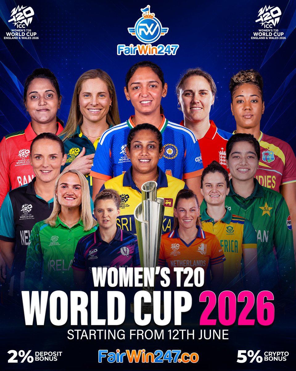 FairWin_247's tweet photo. 🚨 IT'S TIME FOR ICC WOMEN'S T20 WORLD CUP 2026 GIVEAWAY! 🚨

Predict &amp; Win ₹15,000 Bonus! 🔥

• Winner &amp; Runner-up
• Top Batter &amp; Bowler
• Player of the Tournament

To Enter:

✓ Create your ID on https://t.co/vNg94nA8zj
✓ Like &amp; Retweet this post!

#T20WorldCup https://t.co/h8UJUfHCv1