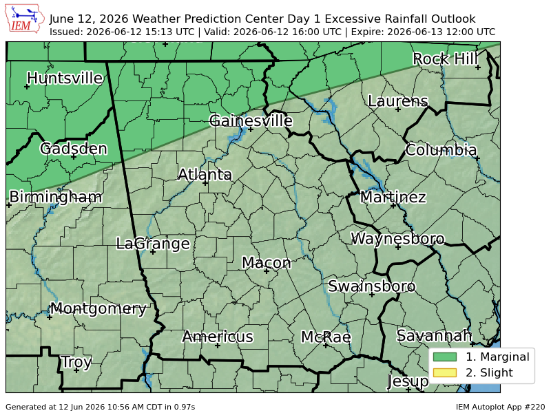 JohnTTWN's tweet photo. WPC issues Day 1 Marginal Risk Excessive Rainfall Outlook at Jun 12, 15:13z for FFC https://t.co/XD7ACyboto https://t.co/P3liRADqWY