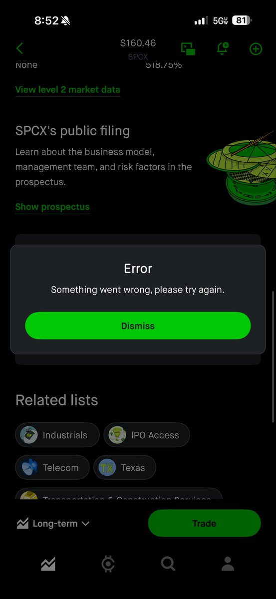 longlivedrew52's tweet photo. @RobinhoodApp Fix your app.. is the $SPCX IPO too much to handle?!! https://t.co/G85jXc25tk