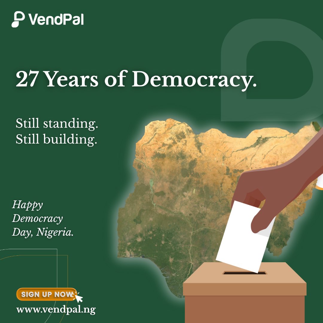 vendpal's tweet photo. To everyone who believes Nigeria's best days are still ahead, this one's for you. 💪🏾

Happy Democracy Day. 🇳🇬 

#Vendpal #DigitalProcurement #supplychain #viral #happydemocracyday https://t.co/hiVGyfND6r