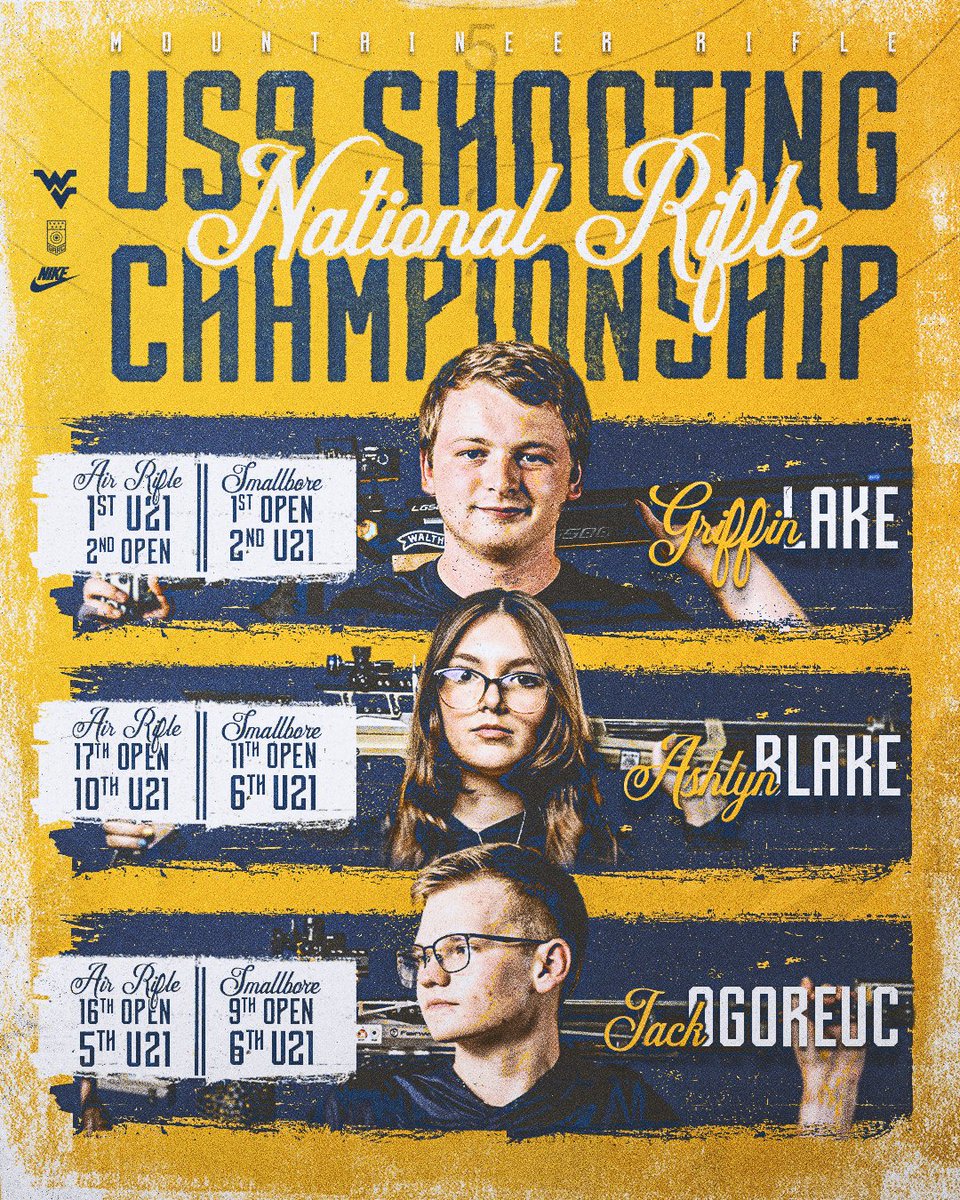 WVURifle's tweet photo. Mountaineers brought it to the @USAShooting  Rifle National Championship 🎯

Griffin comes home with four podiums and two titles as he wins the open smallbore title and finishes runner-up in open air rifle 🥇

#HailWV https://t.co/TTAgtVXuwm