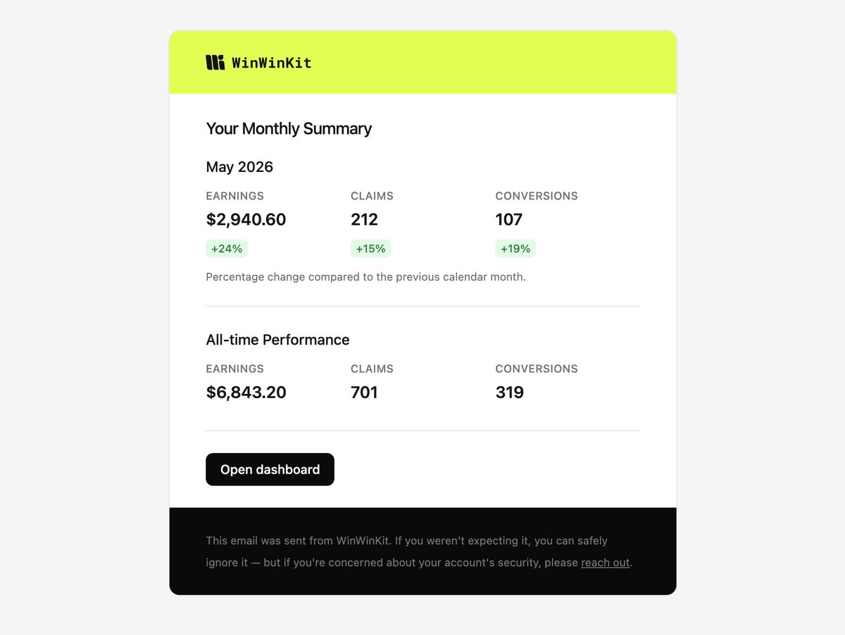 We just shipped monthly performance summaries for affiliates in ...