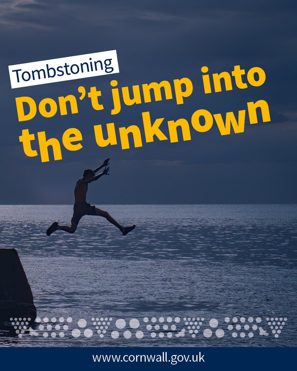 CornwallCouncil's tweet photo. Think twice before jumping into the sea from cliffs or harbour walls. Tombstoning can kill or leave you with catastrophic injuries that can be life-changing.

You can’t tell how deep the water is or what’s hidden beneath, and you could hit rocks.

Don't jump into the unknown. https://t.co/fpyuu96nqc