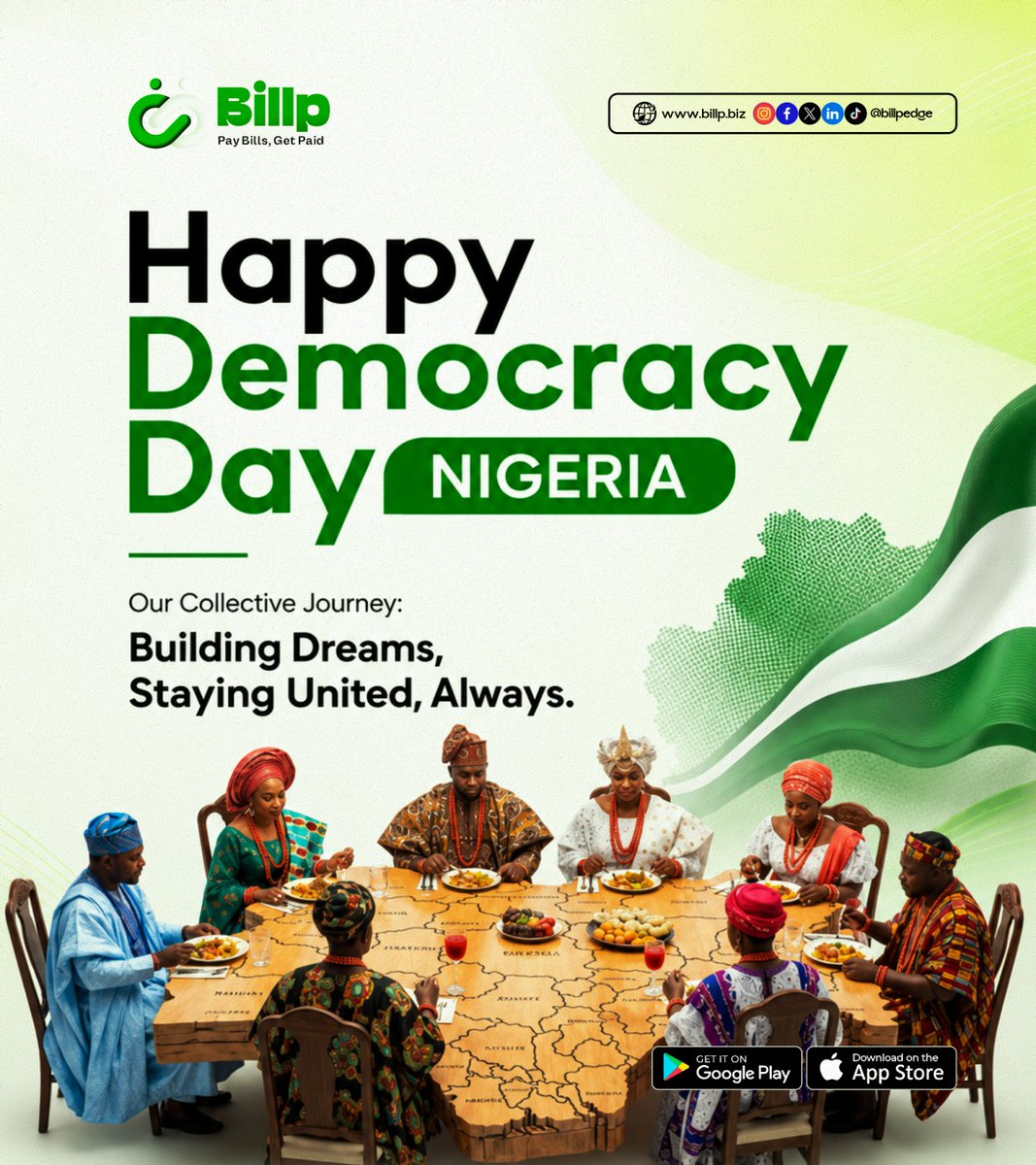 billpedge_'s tweet photo. Together, we power progress - one payment, one connection, one Nigeria.
Here’s to a future built on unity, innovation, and opportunity.

Happy Democracy Day 🇳🇬

#HappyDemocracyDay #BillpApp https://t.co/N4Aje0cHym