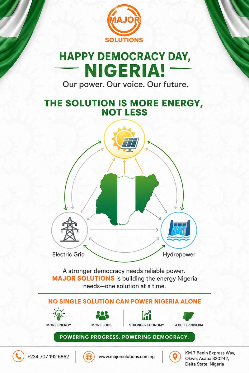 MAJORSOLUTIONS0's tweet photo. Happy Democracy! #Solar #nigeria #deltastate #democracyday https://t.co/dhYZTLAqhd