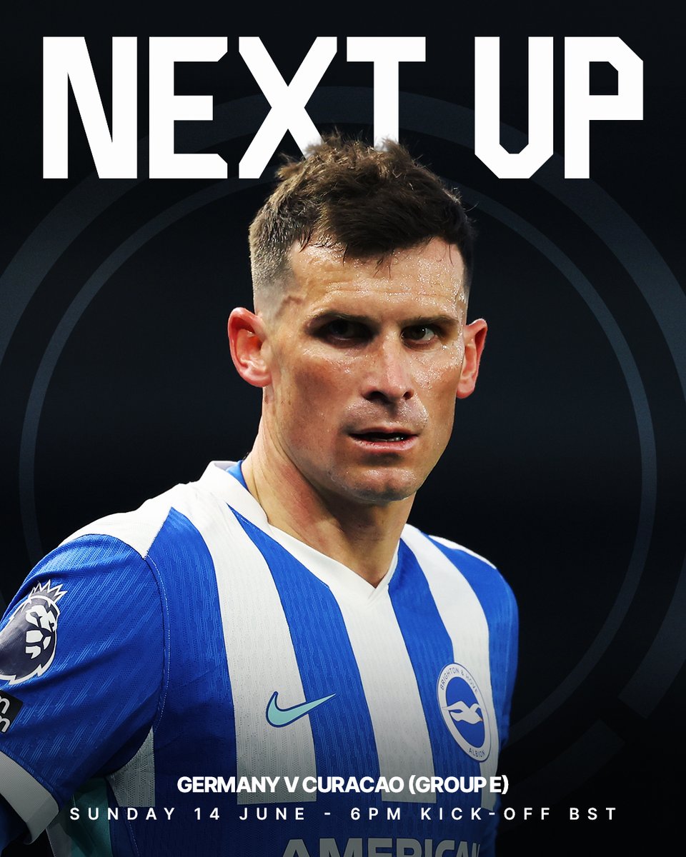 Germany v Curacao next up graphic featuring Pascal above details of this evening's fixture: Sunday 14 June, 6pm KO BST. Good luck, Pascal!