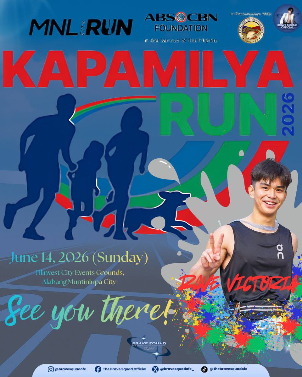bravesquadofc_'s tweet photo. 🏃‍♂️💙 𝐑𝐞𝐚𝐝𝐲, 𝐬𝐞𝐭, 𝐑𝐔𝐍 𝐰𝐢𝐭𝐡 𝐑𝐚𝐯𝐞! 🤍 🏃‍♂️

More than a fun-filled event, every step taken helps 𝘀𝘂𝗽𝗽𝗼𝗿𝘁 𝘁𝗵𝗲 @MnlCityRun 𝗮𝗻𝗱 @ABSCBNFI_ph 𝗮𝗱𝘃𝗼𝗰𝗮𝗰𝗶𝗲𝘀 𝗮𝗻𝗱 𝗰𝗮𝗺𝗽𝗮𝗶𝗴𝗻𝘀, making each run meaningful for communities in need. 🤝

This Sunday, June 14, let's show our support as Rave Victoria hits the track at Filinvest City, Alabang! Whether you're running alongside him or cheering from the sidelines, 𝗹𝗲𝘁'𝘀 𝗺𝗮𝗸𝗲 𝘀𝘂𝗿𝗲 𝗵𝗲 𝗳𝗲𝗲𝗹𝘀 𝘁𝗵𝗲 𝗹𝗼𝘃𝗲 𝗮𝗻𝗱 𝗲𝗻𝗲𝗿𝗴𝘆. ✨

Who's coming? Drop a 💙 in the comments! 👇 

#KapamilyaRun2026 #RaveVictoria #RunWithRave