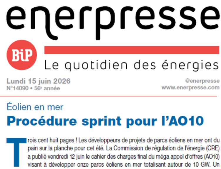 enerpresse's tweet photo. Au sommaire de @enerpresse 

🇫🇷 Éolien en mer : Procédure sprint pour l’AO10

🇫🇷 Les livraisons de carburants s’effondrent de 10,6 % en mai

🇩🇪 Allemagne - Le terminal GNL de Stade devrait entrer en service en septembre https://t.co/yiwGMiqj4e