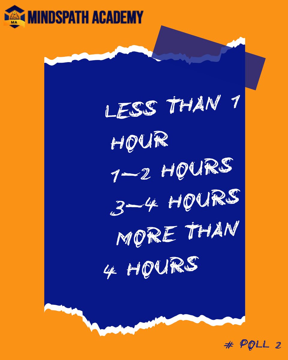 MindspathAcad's tweet photo. 📚 Student Poll Time!

🌞 Morning or 🌙 Night — when do you study best?

And be honest 😄

How many hours do you study daily?

1️⃣ <1 hour
2️⃣ 1–2 hours
3️⃣ 3–4 hours
4️⃣ 4+ hours

#MindspathAcademy #StudentLife https://t.co/MTxwSwSZYB