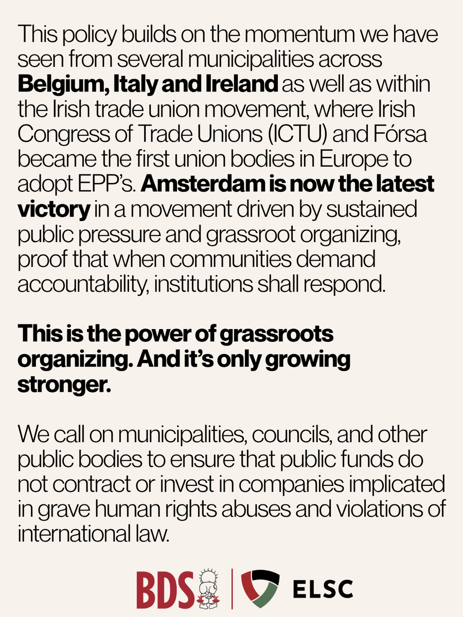 BDSmovement's tweet photo. We call on municipalities, councils, and other public bodies to ensure that public funds do not contract or invest in companies implicated in grave human rights abuses and violations of international law. https://t.co/QykGFqRA9v