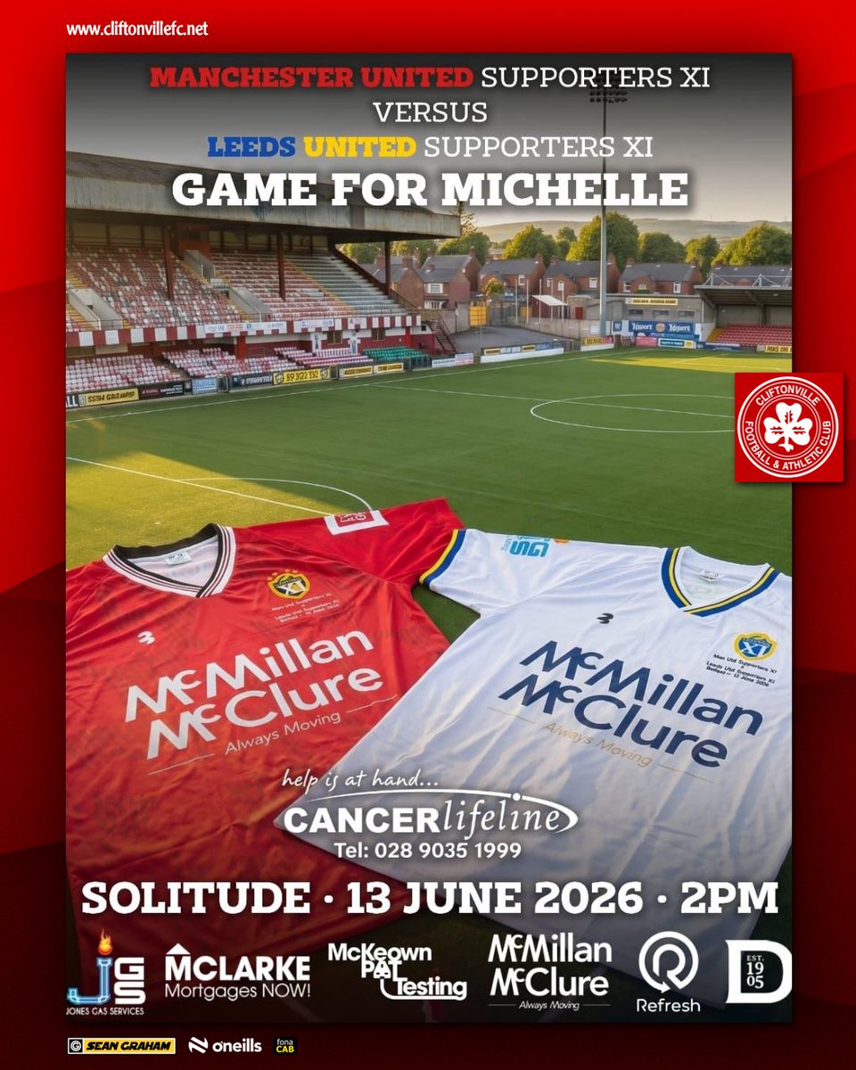 cliftonvillefc's tweet photo. 🏟️ A reminder that Solitude will this afternoon host a special Roses Derby in memory of Michelle Buick and in support of Cancer Lifeline.

All are welcome to attend.

➡️ https://t.co/g6PcQe1AvJ https://t.co/4BWN4vKHh5