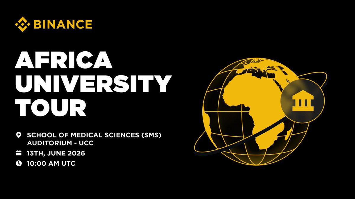 sakwzz's tweet photo. 🚀 UCC, ARE YOU READY FOR TOMORROW ? 🚀

The Binance Africa University Tour is coming to the University of Cape Coast!

Join us for an exciting and beginner-friendly session on:
 ✅ Blockchain Technology ✅ Cryptocurrency & Web3 ✅ Digital Finance Opportunities ✅ Career Paths in Web3 ✅ Networking & Giveaways

📍 SMS Auditorium, UCC 📅 13th June 2026 ⏰ 10:00 AM UTC

Whether you're a complete beginner or already exploring the crypto space, this event is designed to help you understand the future of finance and technology.

🎟️ Secure your spot now: Register Now👇👇

https://t.co/8AWlXkglBZ
———————————
#Binance #BinanceAfrica #AfricaUniversityTour #BinanceUniversity #BlockchainEducation #Web3 #CryptoEducation #UCC #UniversityOfCapeCoast #Cryptowise 🚀🔥