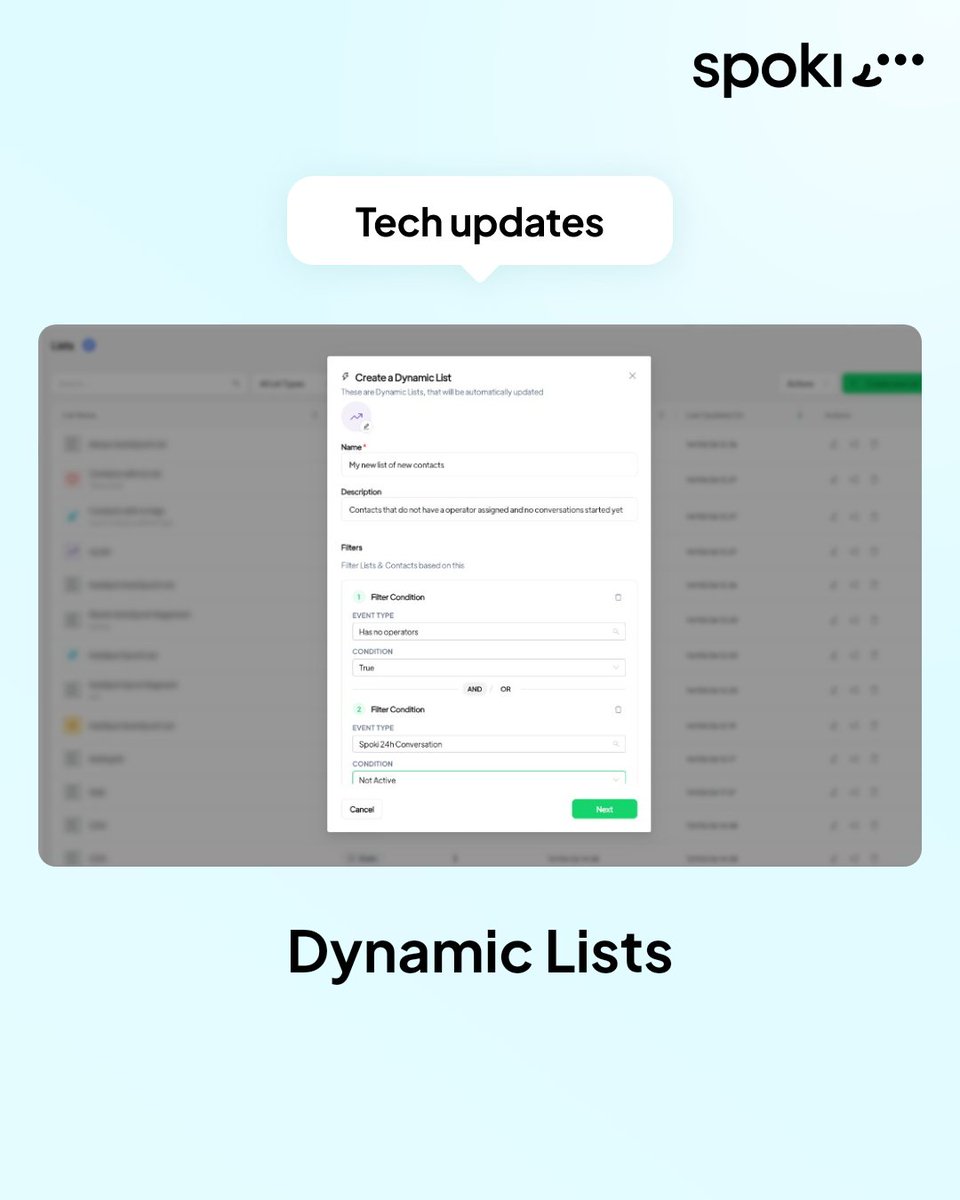 Spokiapp's tweet photo. Dynamic Lists (v17.5.0): Lists that update themselves, based on the rules you choose. https://t.co/m0Kmf3CagH