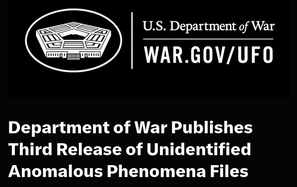 sentdefender's tweet photo. The U.S. Department of War has announced the third release of previously classified government records of unidentified anomalous phenomena (UAP/UFO) files. Today's release is comprised of several documents and videos spanning from 1949 to present day. https://t.co/XnRM0MNKjf