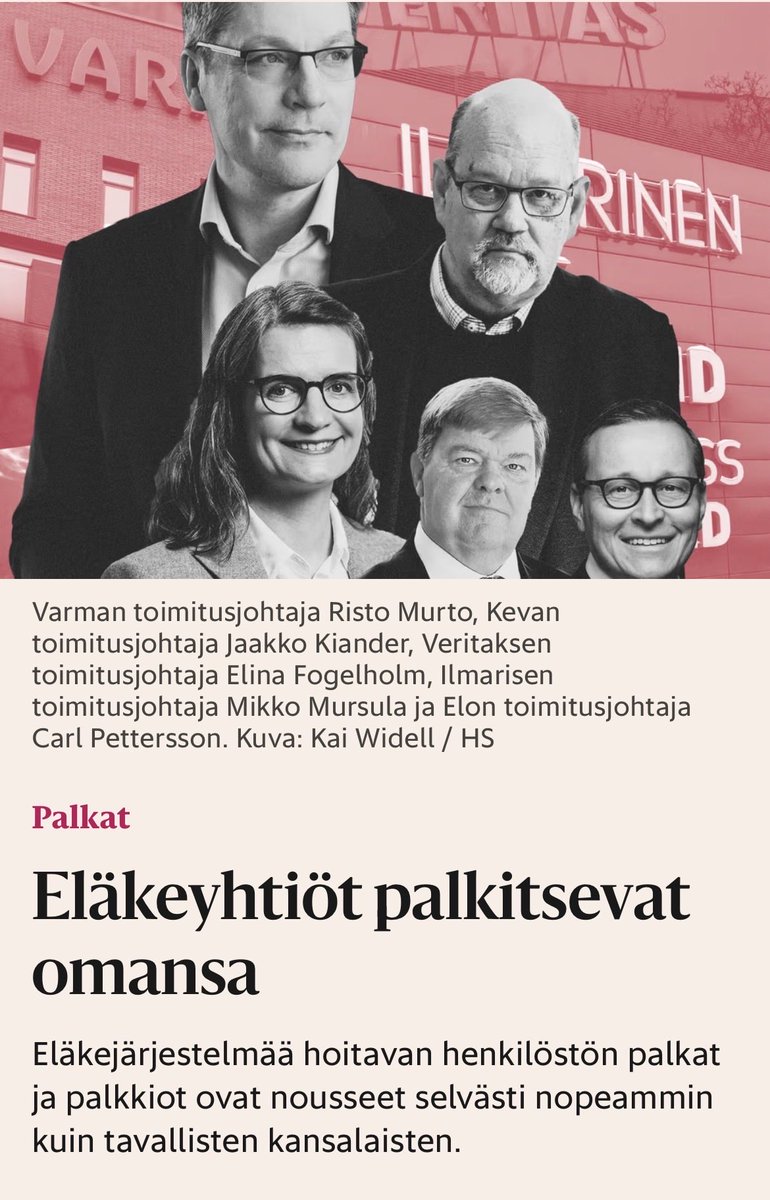 EeroAhtola's tweet photo. Eläkeyhtiöiden palkat nousevat. Sinä maksat, halusit tai et. Et pysty kilpailuttamaan etkä irtautumaan järjestelmästä.

Et ole päässyt vaikuttamaan jopa viisinkertaisiksi paisuneisiin eläkemaksuihin. Asia on päätetty puolestasi.

Kallis systeemi on yksi syy, miksi talous ei kasva https://t.co/XtQmJLhZ7B