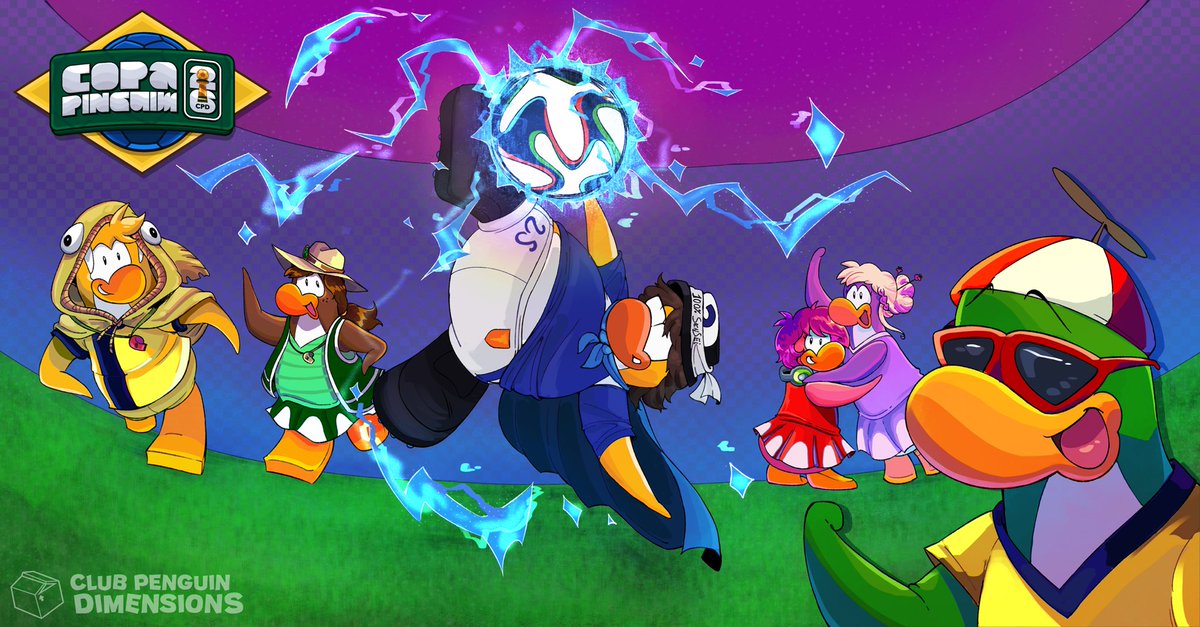 DimensaoPinguim's tweet photo. APITA O ÁRBITRO, BOLA ROLANDO! 🎉

Começou a Copa Pinguim aqui no Club Penguin Dimensions! Corra para conferir essa festa e conquistar a tão sonhada taça para o seu time! ✨

Para qual time vocês estão torcendo, pinguins? A marketeira está com as Amoras Silvestres 💜 https://t.co/EDZGkaZb4L