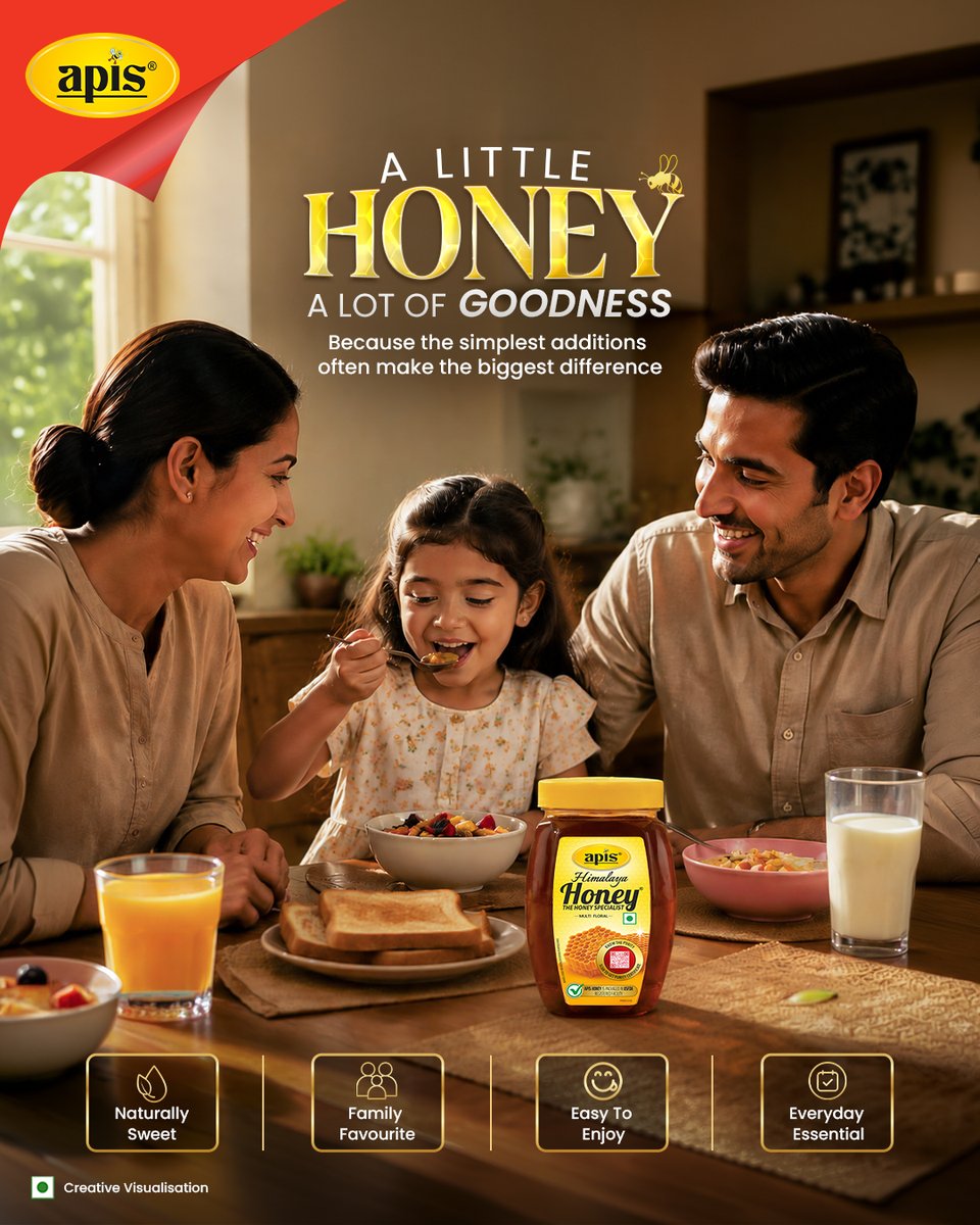 apis_india's tweet photo. A little honey goes a long way

From family breakfasts to everyday rituals, Apis Honey adds a touch of natural sweetness to the moments that matter most.

#ApisIndia #ApisHoney #NaturalSweetness #BreakfastMoments #FamilyFavourite #MorningRoutine #HealthyChoices https://t.co/RDkAJtWg2O