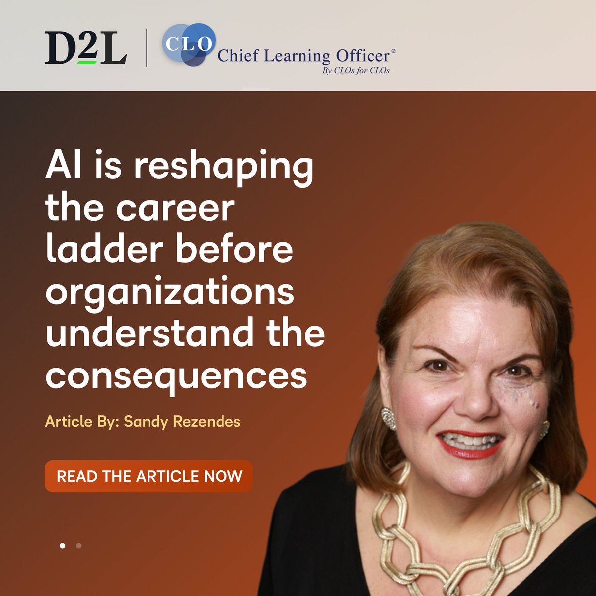 D2L's tweet photo. AI is changing how work gets done, but what does that mean for how people build experience?

 In Chief Learning Officer, D2L’s Sandy Rezendes shares why organizations need to rethink how employees build skills, gain experience, and grow.

Read more: https://t.co/bnWnGrDzsu https://t.co/OuSG3ydz70