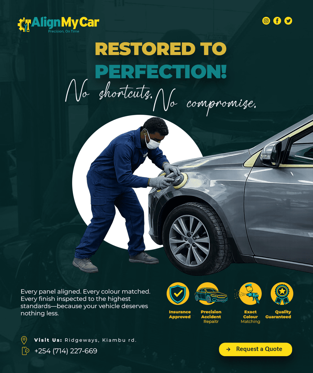 AlignMyCar's tweet photo. Your vehicle deserves more than a repair.
It deserves craftsmanship.
Every panel aligned. Every colour matched. Every finish refined to the highest standards.
Restored to Perfection.
#AlignMyCar #PrecisionOnTime #AccidentRepair #Bodyshop #VehicleCare https://t.co/CK24qOJZC8