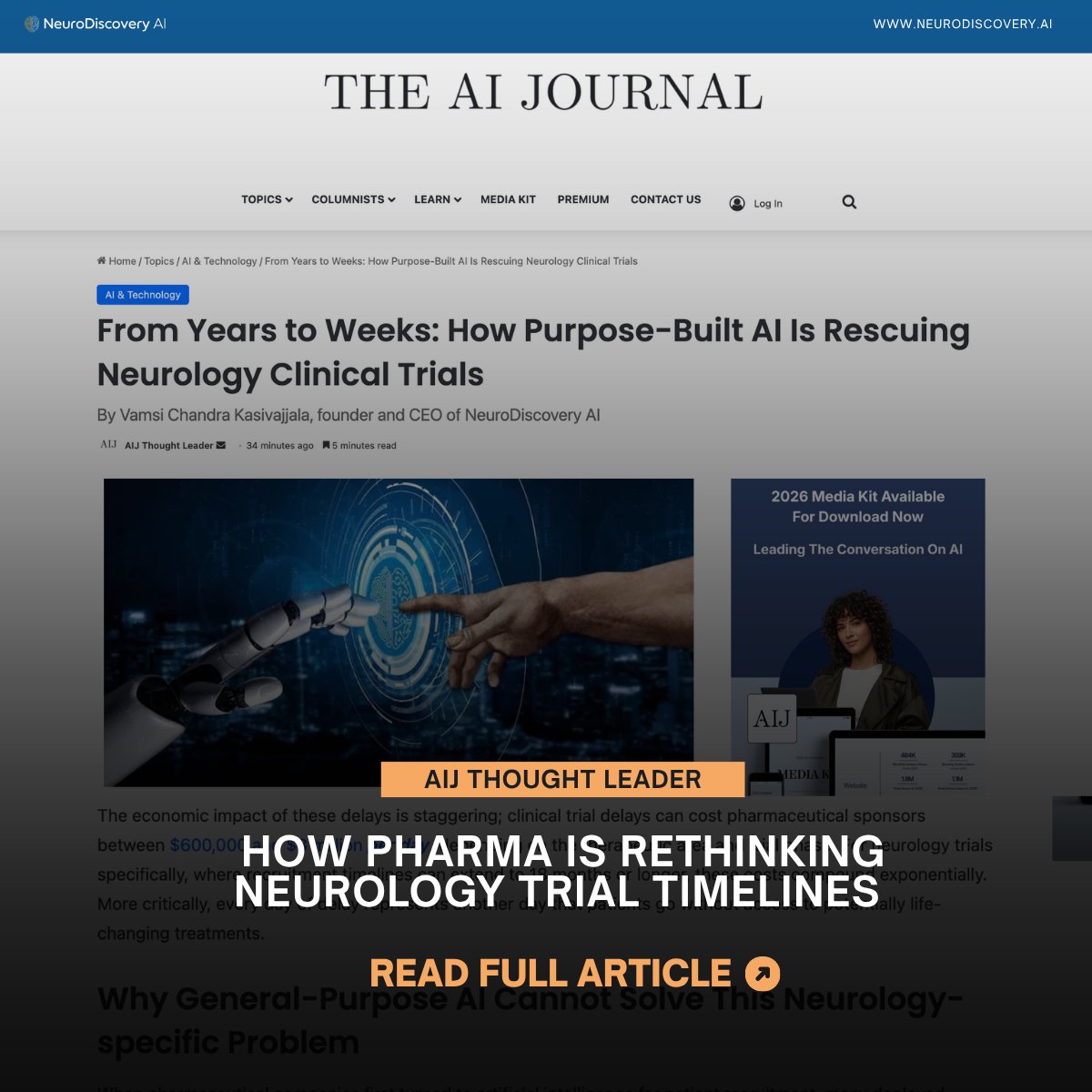 _NeuroDiscovery's tweet photo. In the latest piece for @TheAIJournal1 , our CEO Vamsi Chandra Kasivajjala explains how purpose-built AI is reshaping pharma timelines, compressing patient screening from months to weeks.

Read the full article below! 👇
https://t.co/dhaQXX0WKz https://t.co/kzWXc1mLTe