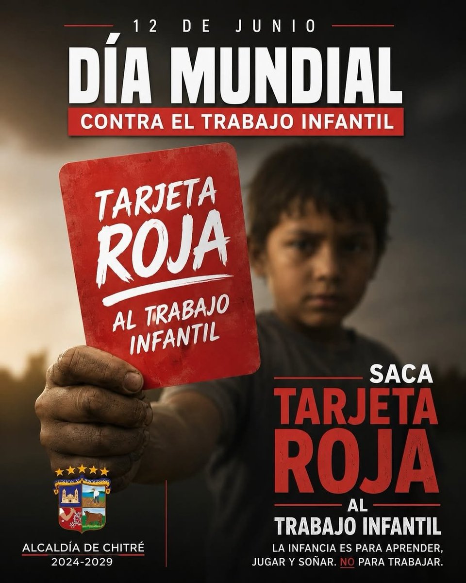 jchuertasolis's tweet photo. Cada año, el 12 de junio, el Día Mundial contra el Trabajo Infantil reúne a gobiernos, organizaciones de empleadores y de trabajadores, empresas, sociedad civil, comunidades e individuos para reforzar la acción destinada a poner fin al trabajo infantil. https://t.co/YFbGbJ4Xsn