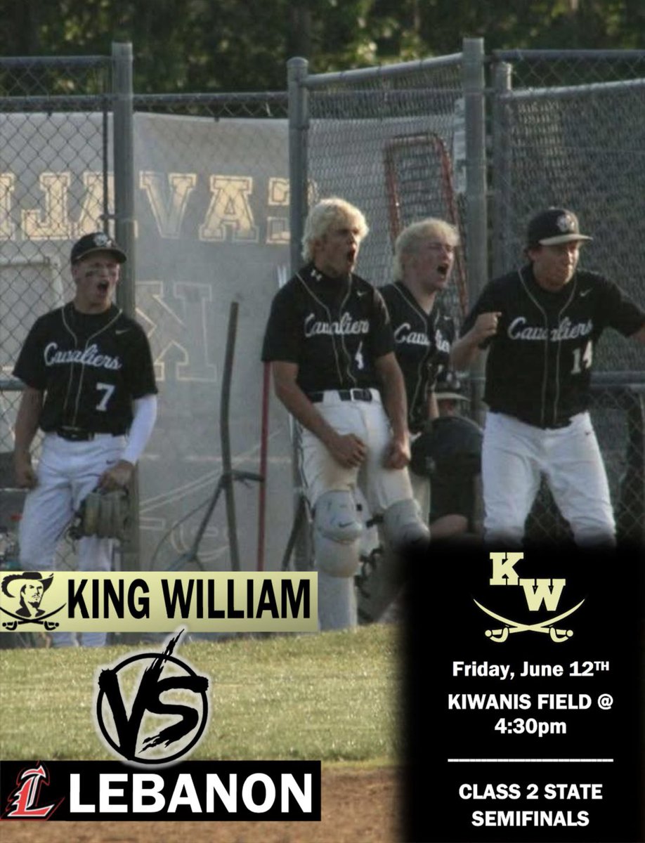 kwcavsbaseball's tweet photo. GAME DAY❗️Cavs will face Lebanon in the Class 2 Semifinals at Kiwanis Field⚾️ https://t.co/pORQnx5hAX