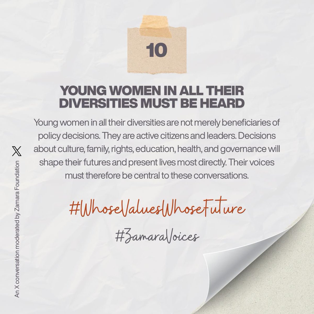 SumbahN's tweet photo. Too often decisions affecting young women are made without them. Meaningful inclusion begins with listening to their experiences and solutions. #WhoseValuesWhoseFutures #ZamaraVoices @Zamara_fdn https://t.co/rMlG2XASG8