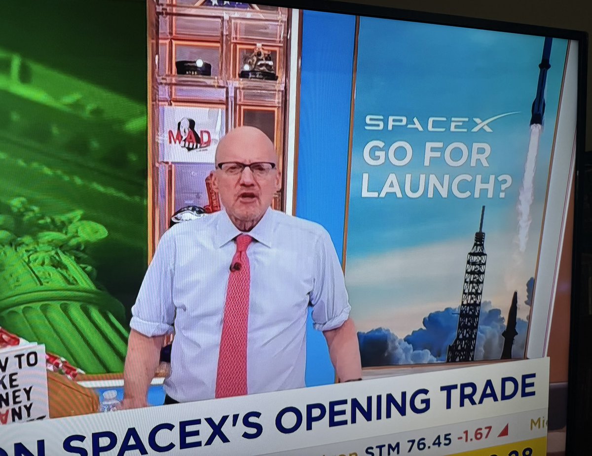 jeff_foust's tweet photo. Watching CNBC this morning for their SpaceX IPO coverage, and have to conclude they’re not go for launch since that is not a SpaceX rocket. https://t.co/aIjOW7Y5T3