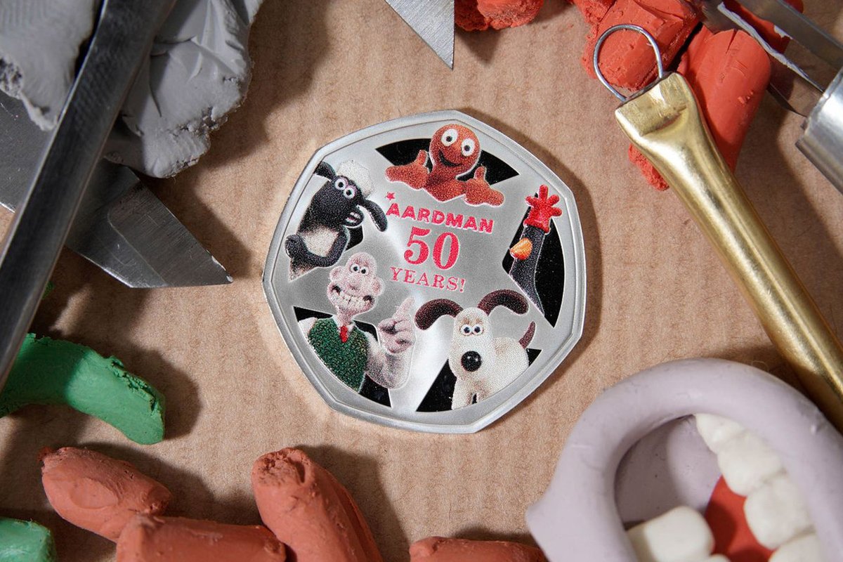 catsuka's tweet photo. In England, The Royal Mint just launched a collectable 50p coin celebrating the 50th anniversary of Aardman stop-motion studio. https://t.co/QNZVSyQPzg
