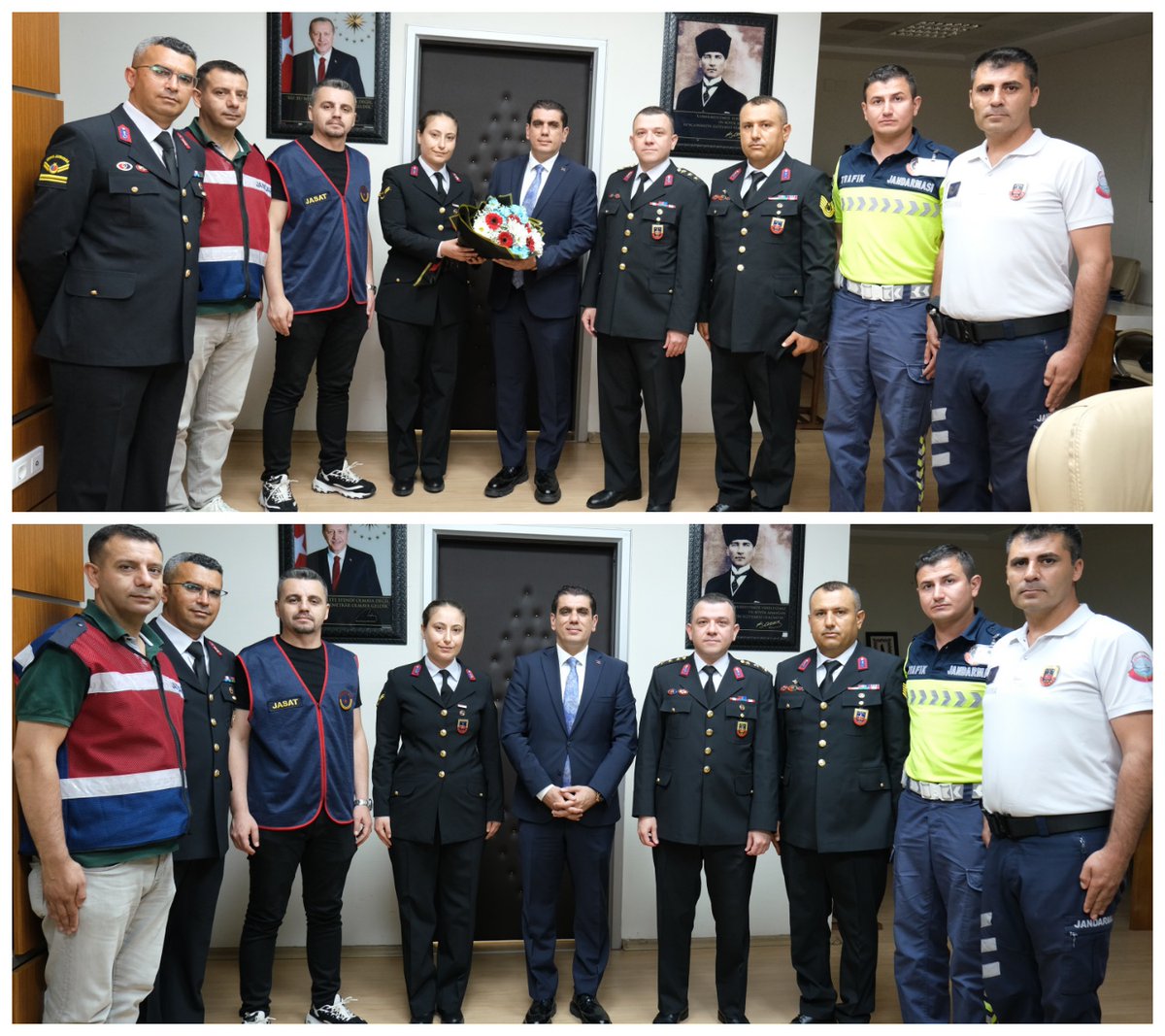 birecikkaymakam's tweet photo. Jandarma Teşkilatı'nın 187. kuruluş yıldönümü münasebetiyle, İlçe Jandarma Komutanı J. Yüzbaşı Süleyman Bahadır İYİLİKCİ  ve Jandarma Personelleri, Kaymakamımız Sayın Mustafa GÜRBÜZ’ü makamında ziyaret etti. https://t.co/H0sCVLzcQZ