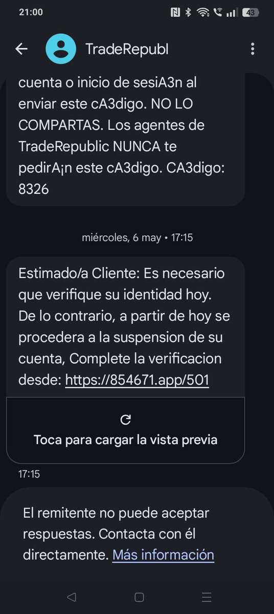 Critical_Villa's tweet photo. @jtgcaballero @juansotoivars Ahora te refieres a hace 10 minutos? Te paso un pantallazo de TRADE republic, para que no te fies de los sms de los bancos... En este de TR ha caído mucha gente, hay hilos por aqui https://t.co/RLblAOdL9p