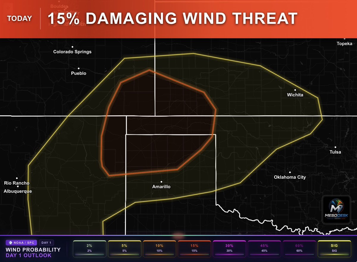 trevorleeper's tweet photo. Expect damaging winds, large hail, and possible tornadoes from this afternoon into the evening in SW Kansas, SE Colorado, NE New Mexico, and Oklahoma and TX Panhandle. #txwx #kswx #cowx #nmwx #okwx https://t.co/FJiPoBBPot