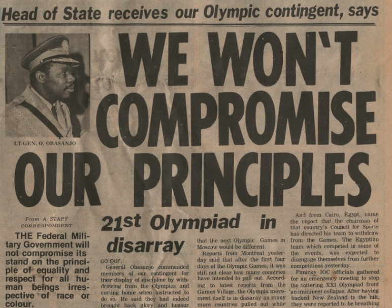 StartArchiving's tweet photo. After the athletes returned home, Head of State Olusegun Obasanjo said Nigeria’s decision was guided by its “principle of equality and respect for all human beings,” values denied to millions of Black South Africans living under apartheid. https://t.co/R3cu9oy00T