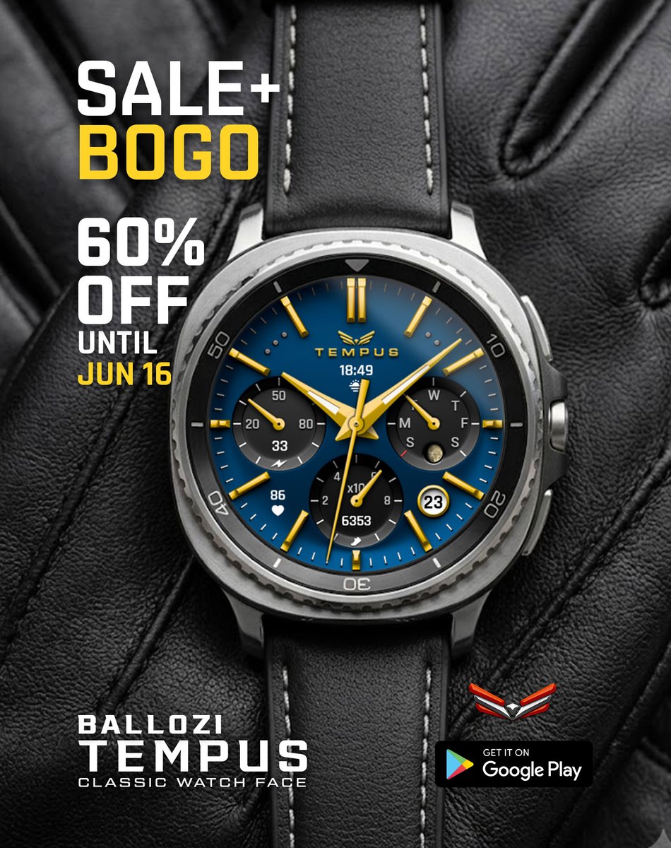 Ballozi_WF's tweet photo. Get the Ballozi TEMPUS at 60% OFF and grab a FREE watch face!
Promo ends on June 16!
Available on the Google Play Store: https://t.co/668ILjXbVA
#WearOS #WearOSbyGoogle #watchface #watchfaces #WatchFaceDesign #WatchFaceOfTheDay #Smartwatch #WearableTech #Wearables https://t.co/8r8wYgqTHB