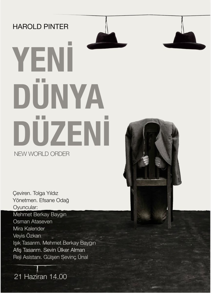 tolgayildizphd's tweet photo. Harold Pinter’ın Yeni Dünya Düzeni, belirsizliğin şiddetinin en basit ifadelerle nasıl yaklaştığını gösteren absürt bir kara komedi. @efsaneodag rejisiyle 21 Haziran Pazar 14.00’te DasDas Ataşehir Kısalar Festivali’nde, Açık Sahne’de. Ücretsiz. Herkese bekleriz (Sohbet de ederiz) https://t.co/oqPskVYFH8
